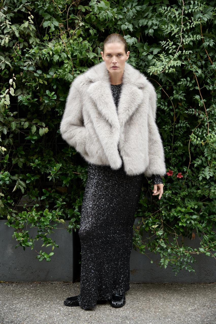 フェイクファー ジャケット ZW COLLECTION - モールグレー | ZARA 
