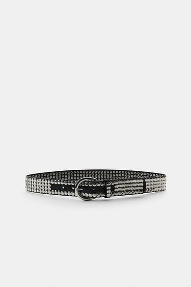 LEATHER BELT WITH MULTIPLE STUDS - Black by Zara - Image 2