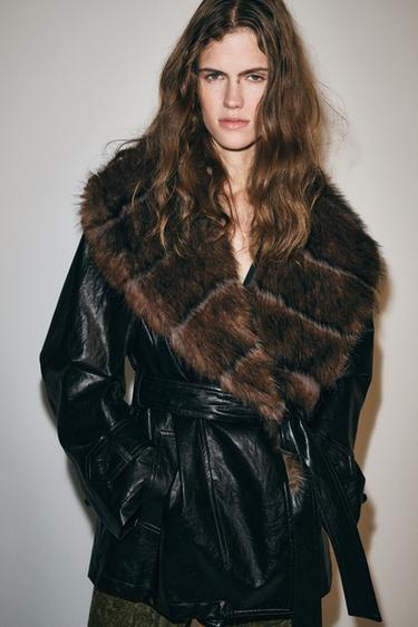 ZW COLLECTION FAUX LEATHER TRENCH COAT — Black 2