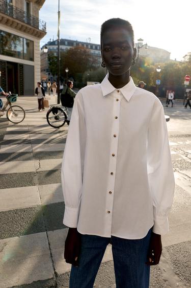 CAMISA POPELÍN BOTONES CONTRASTE - Blanco de Zara
