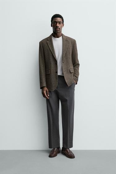 Zara 羊毛標準版免燙長褲 - 灰色