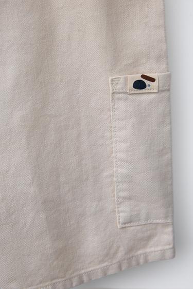 SHORT DUNGAREES WITH LINEN BLEND - Ecru by Zara - Image 3