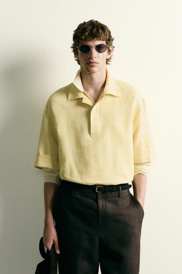 Zara COTTON - LINEN POLO SHIRT - Lime green