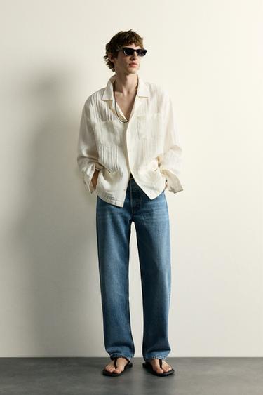 CAMISA RELAXED FIT 100% LINO PLIEGUES - Crudo de Zara