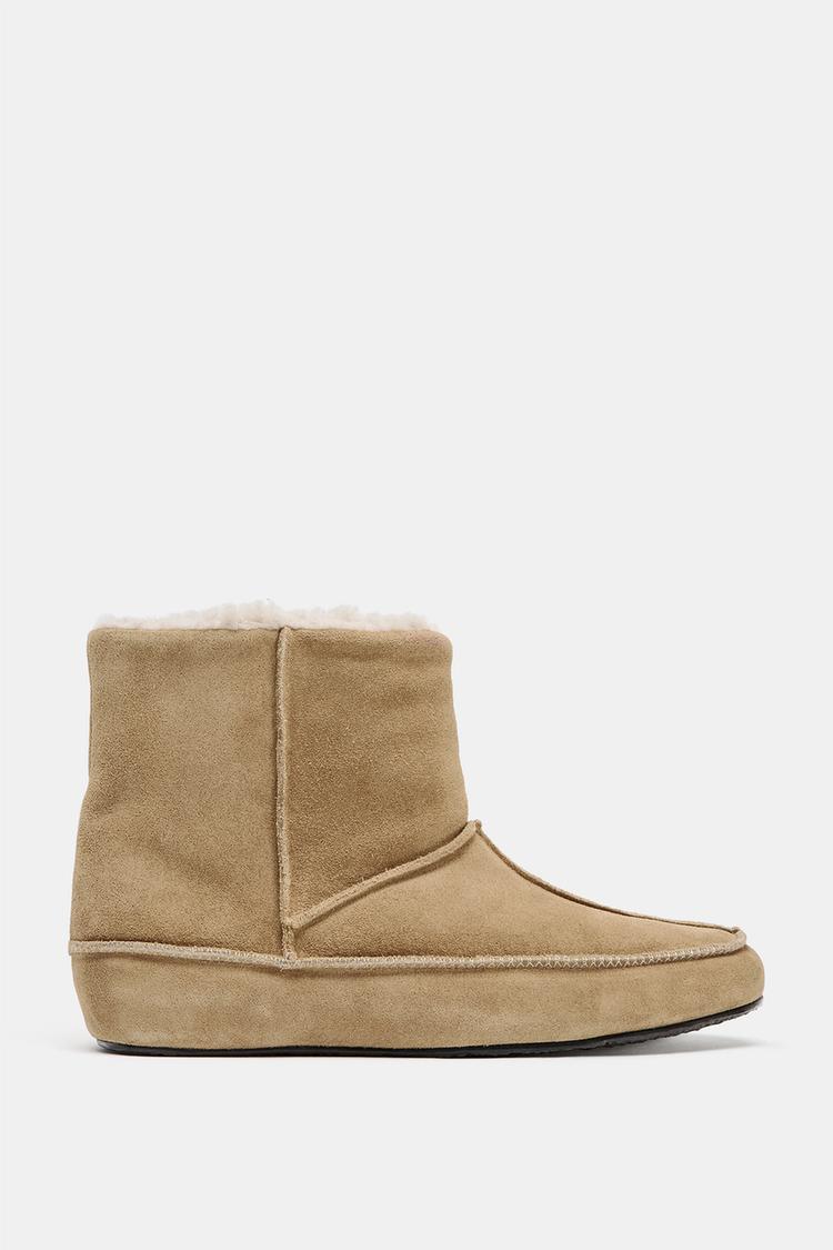 SOFT LEATHER ANKLE BOOTS Beige ZARA India