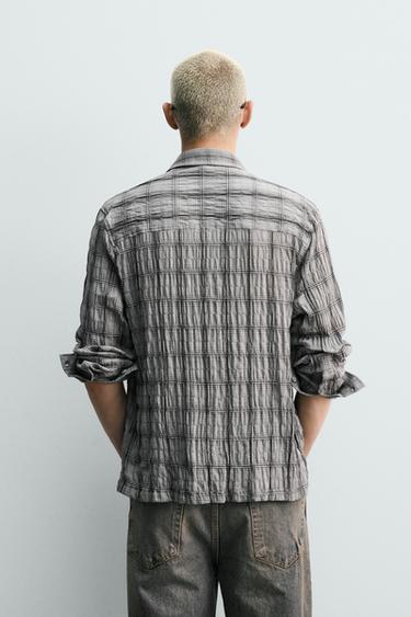 EMBOSSED CHECK SHIRT - Grey by Zara - Image 2