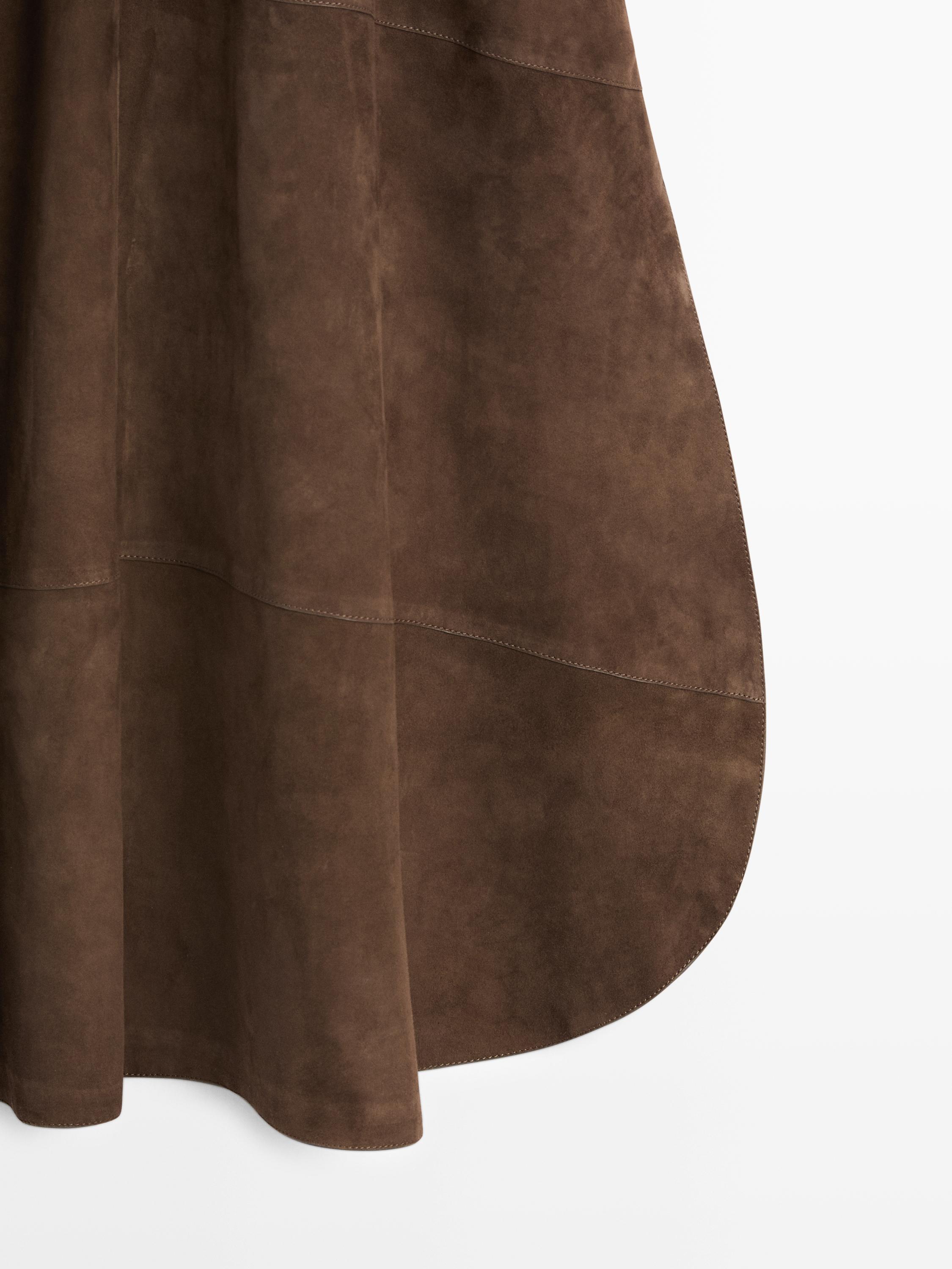 Suede leather midi skirt