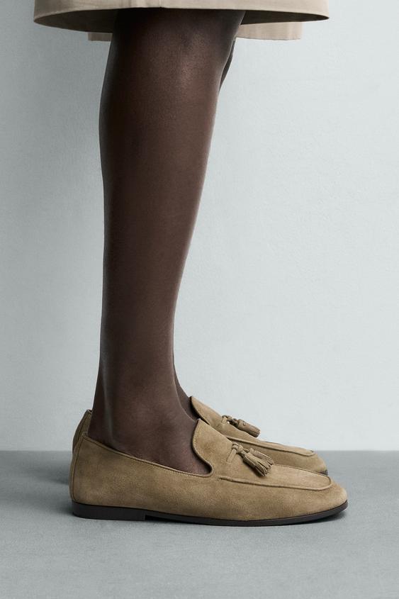 LEATHER LOAFERS - Taupe Grey by Zara - Image 0