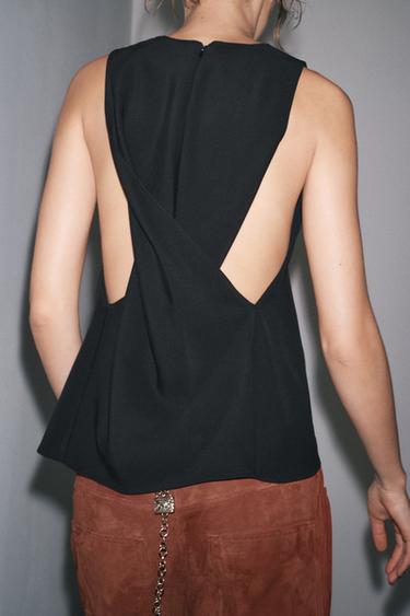 Zara ZW COLLECTION CROSSED STRAP TOP - Black
