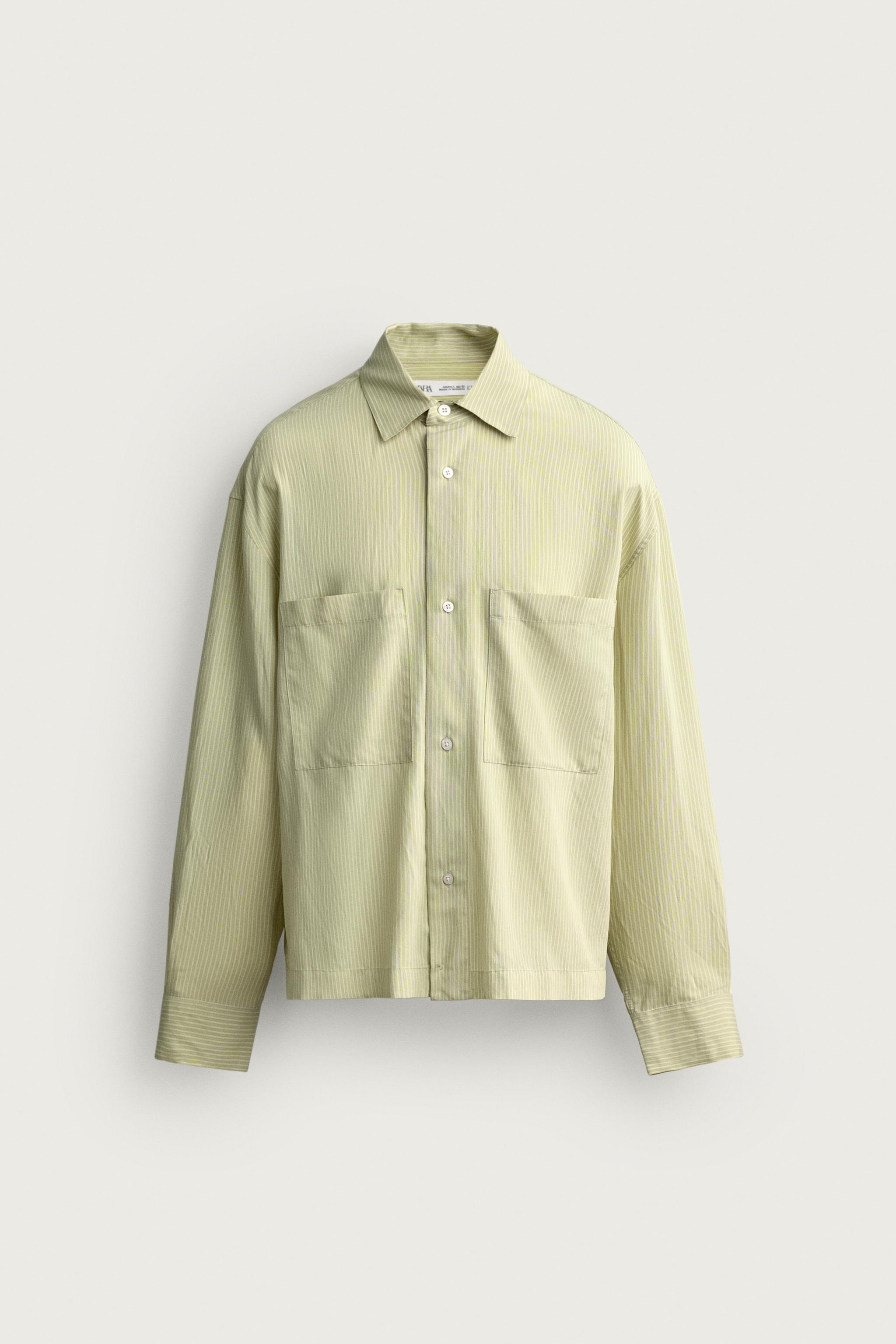 RELAXED-FIT STRIPED FLUID SHIRT — Light green