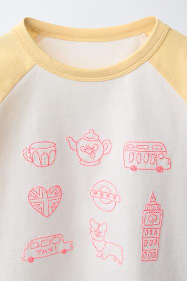 EMBROIDERED RAGLAN SLEEVE T-SHIRT - Yellow by Zara - Image 2