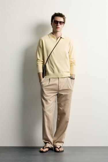ÁO POLO DỆT KIM COTTON - LINEN DÁNG SUÔNG - Màu vàng từ Zara - Hình ảnh 0