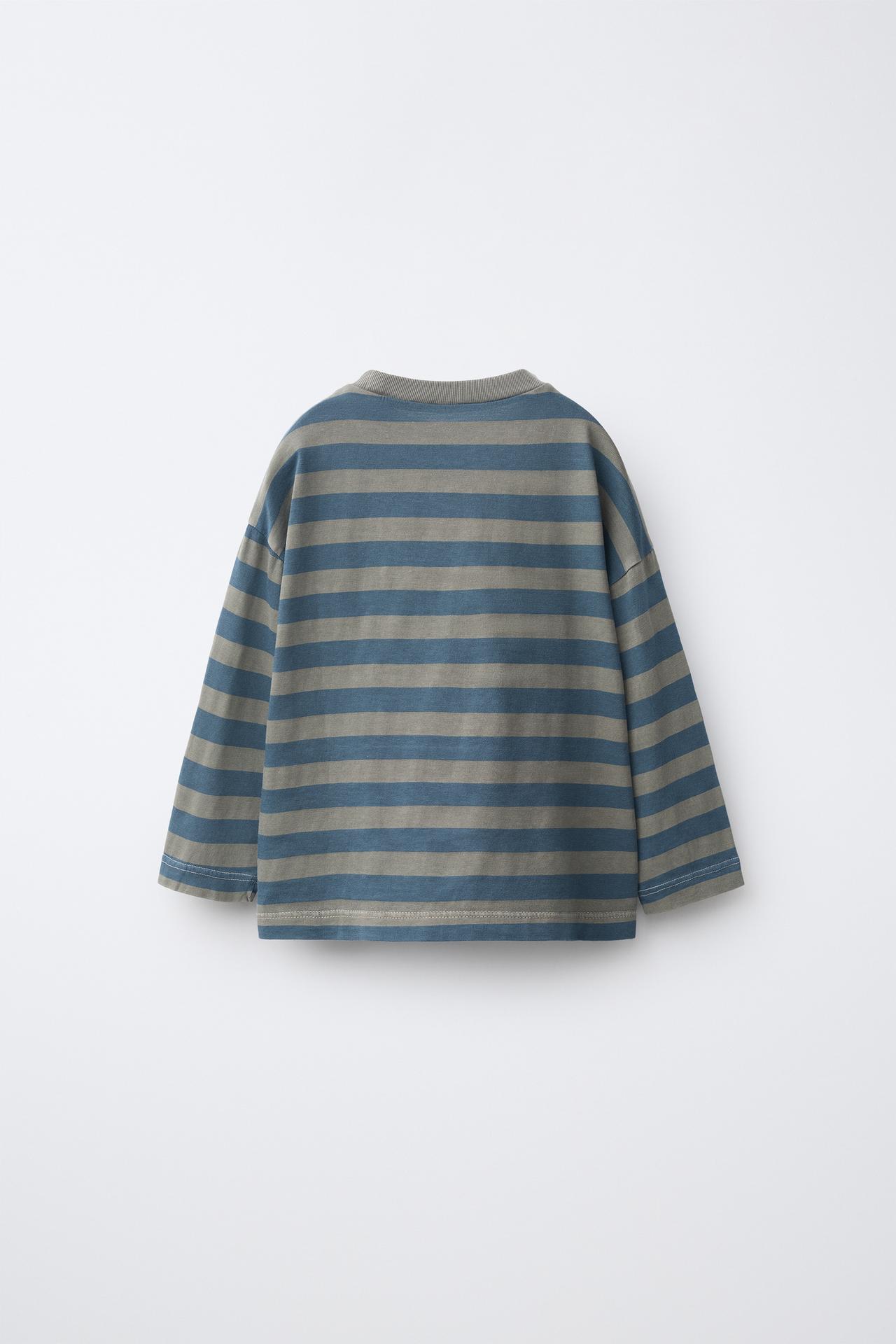 STRIPED PRINT T-SHIRT — Bluish
