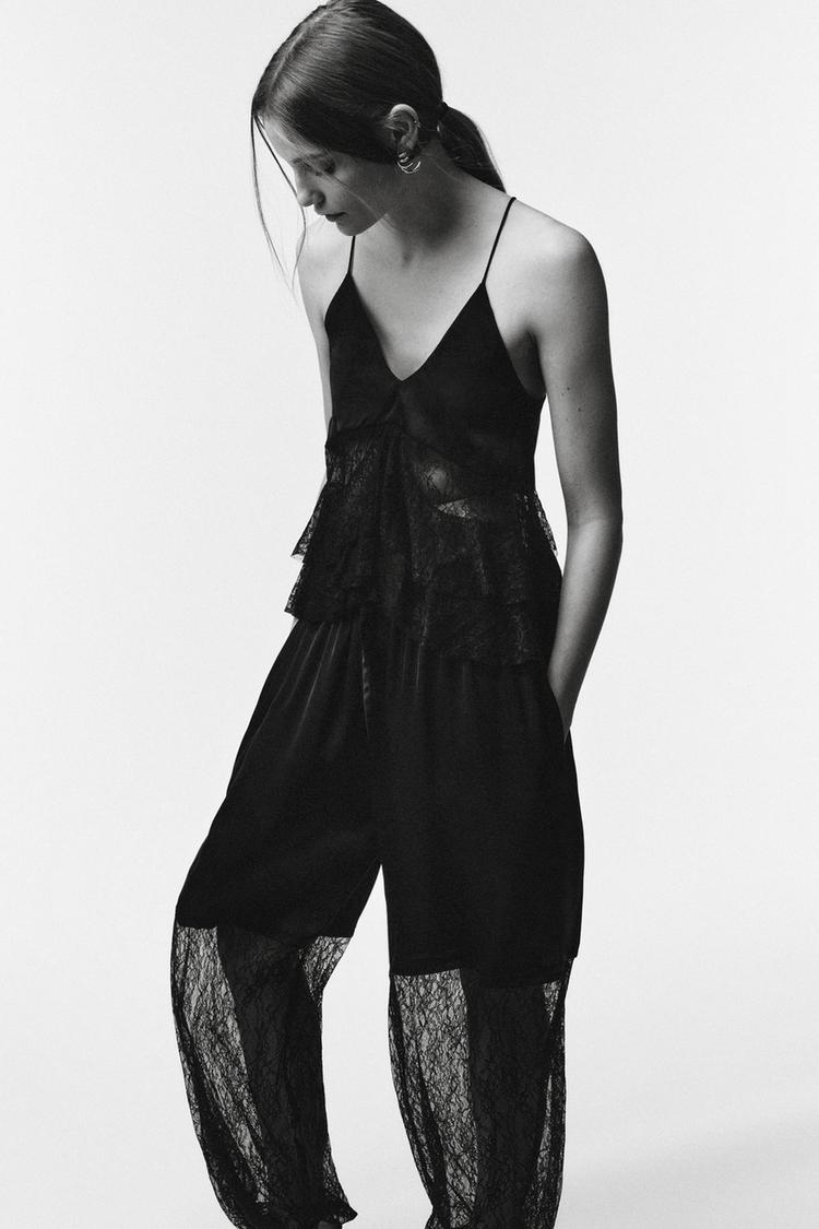 PANTALON BOMBACHO COMBINÉ DENTELLE ÉDITION LIMITÉE Noir ZARA