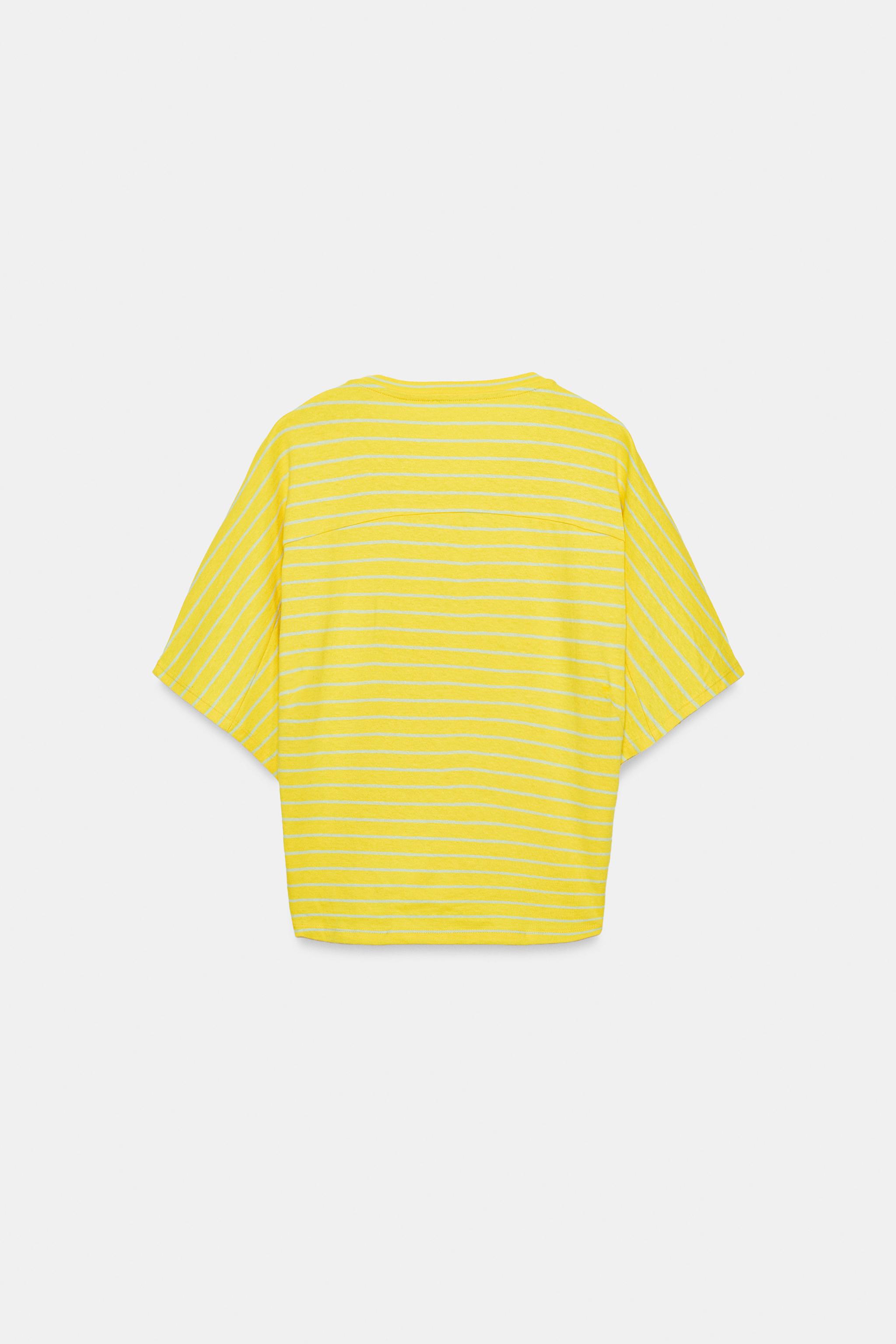 Женские футболки Zara COTTON-LINEN STRIPED T-SHIRT — фото 6