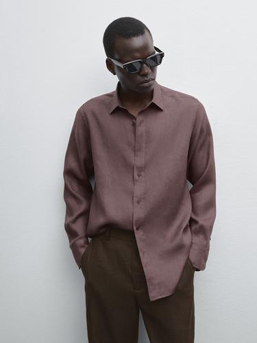 Zara 100% linen slim fit shirt - Eggplant