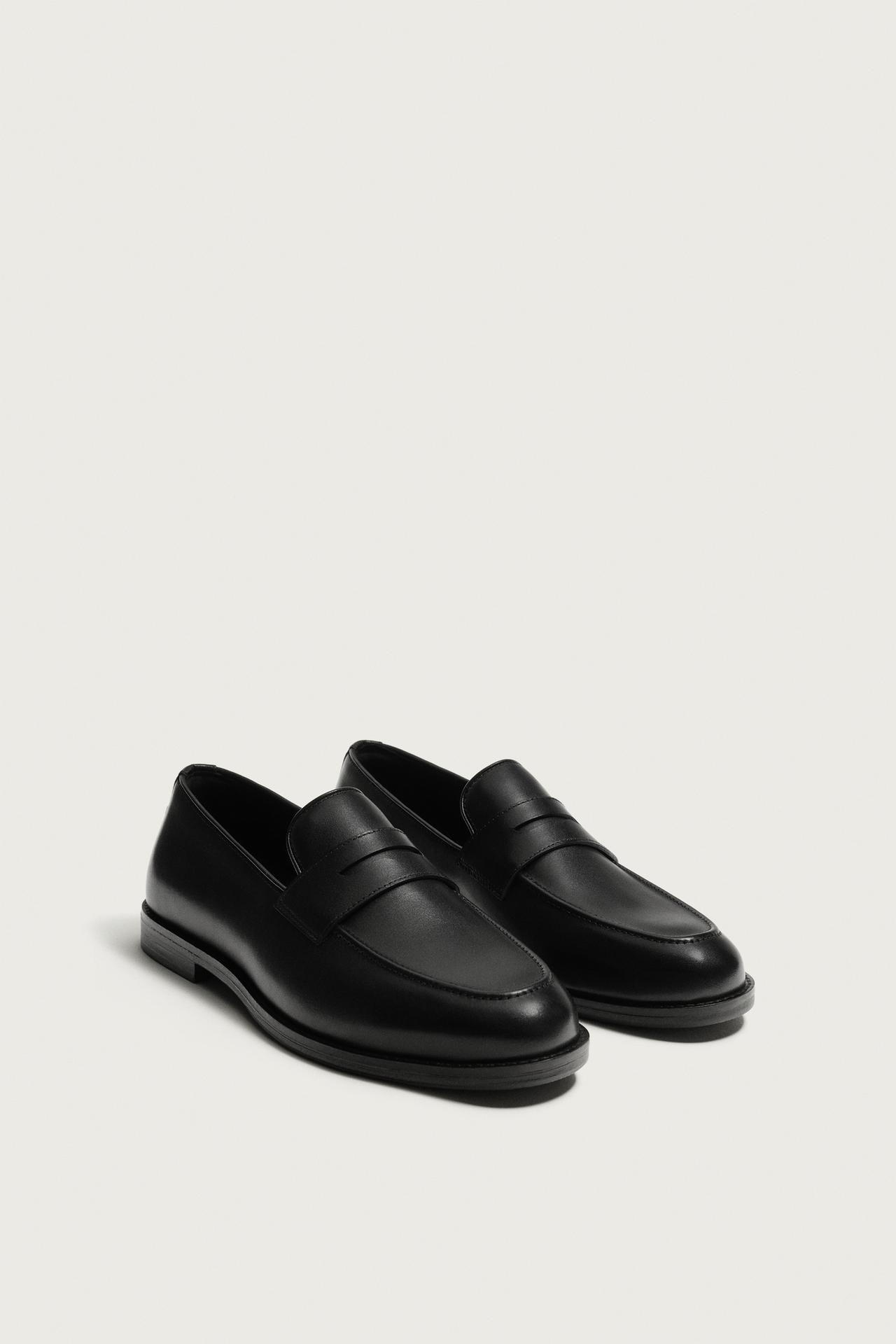 LEATHER PENNY LOAFERS — Black