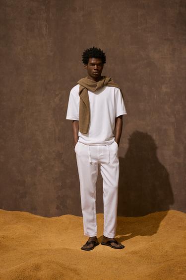 PANTALÓN ALGODÓN - LINO - Blanco de Zara