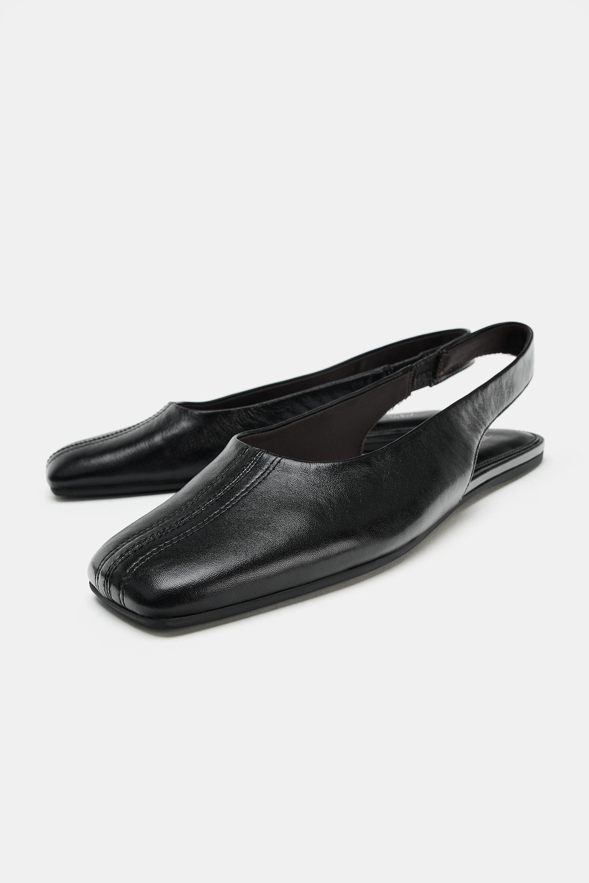 レザー スリングバックシューズ - ブラック | ZARA Japan / 日本