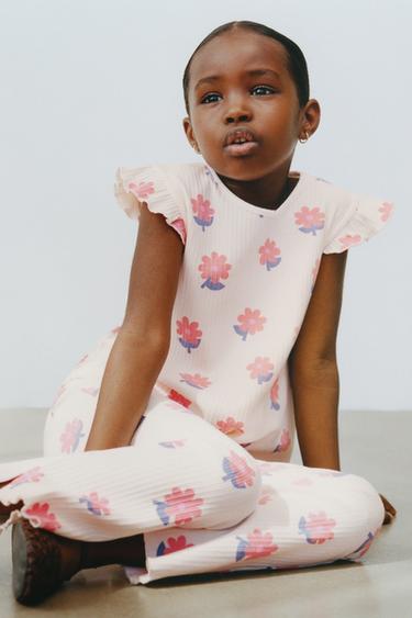 Zara RIBBED PRINTED KNOT T-SHIRT - Ecru