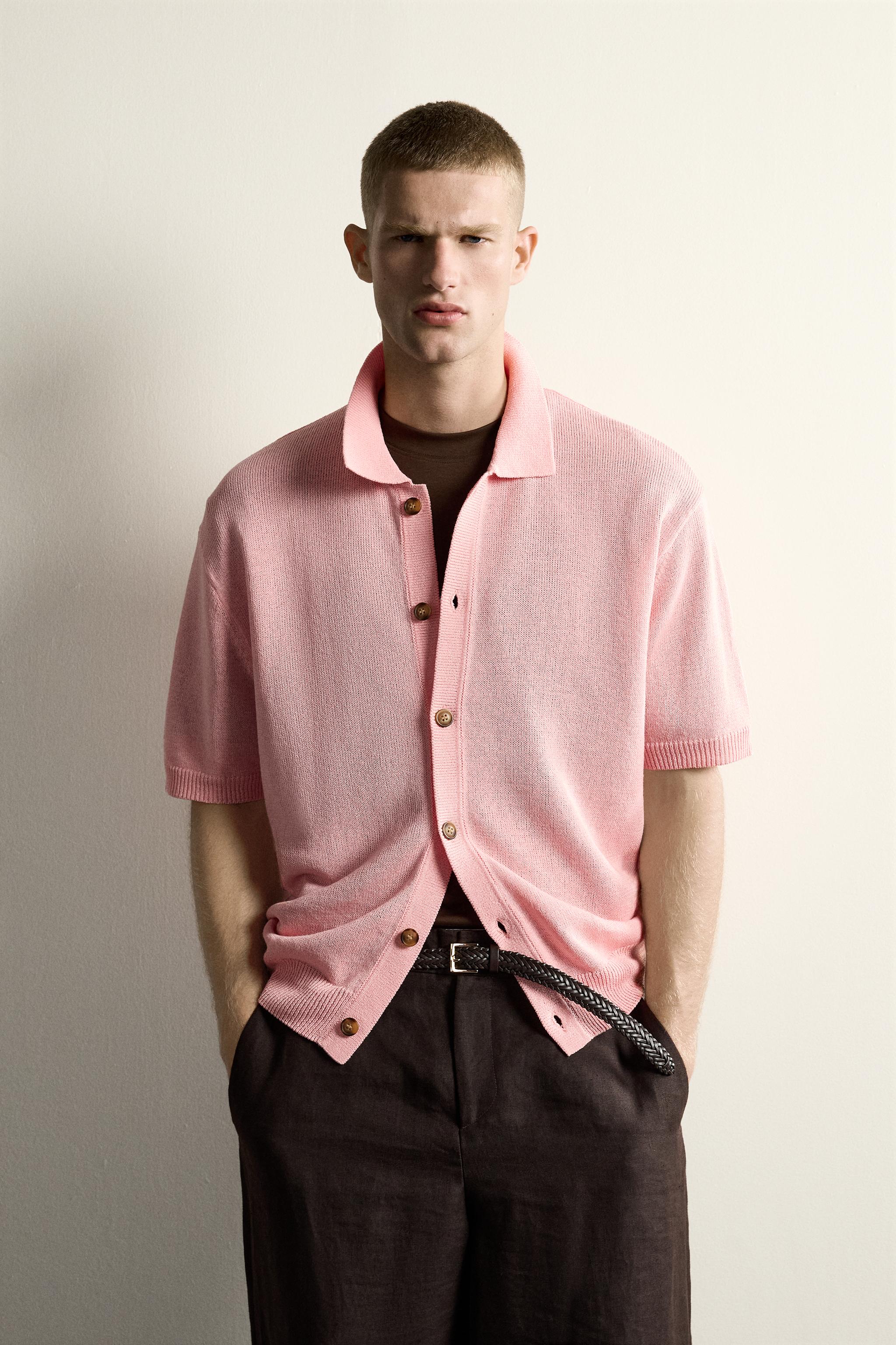 RELAXED FIT KNIT SHIRT — Pink
