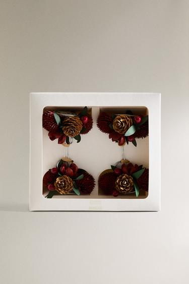CHRISTMAS BOUQUET PLACE CARD HOLDERS (PACK OF 4) - Red by Zara - Image 3