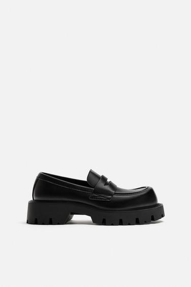 Zara 寬絆帶厚底樂福鞋 - 黑色