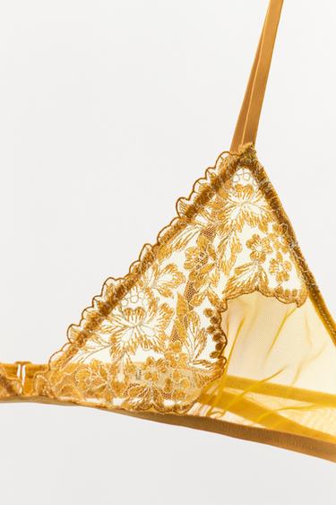 BRALETTE TRIANGULAIRE MAILLE ET DENTELLE - Jaune de Zara - Image 6