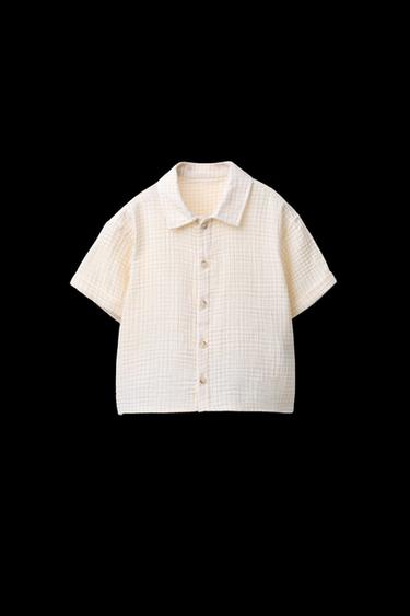 Zara TEXTURED PLAID SHIRT - Ecru - Image 0