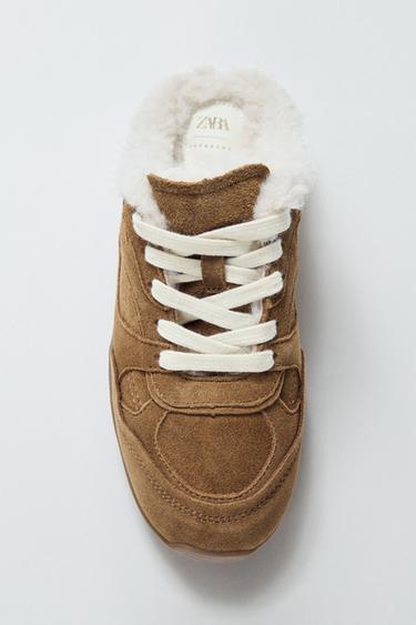 SLINGBACK TRAINERS WITH FAUX FUR - Brown by Zara