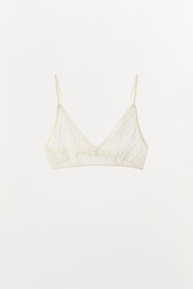 АЖУРНИЙ ТРИКОТАЖНИЙ БРАЛЕТ З БАНТОМ - Сірувато-білий Zara