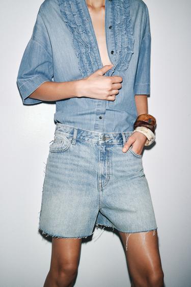 ZW COLLECTION JABOT FRILL DENIM SHIRT - Blue by Zara - Image 2