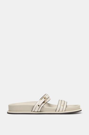FLAT SANDALS WITH BUCKLE - Ecru White by Zara - Image 0