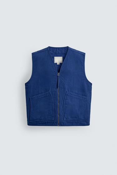 Zara WASHED TOPSTITCHED VEST - Bluish