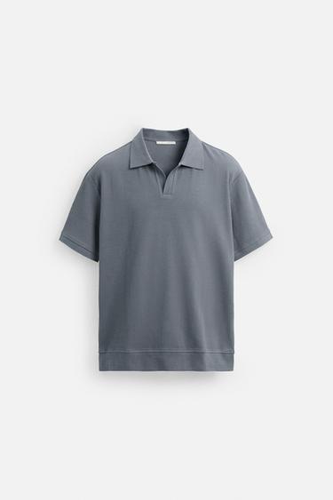VERTICAL TEXTURED POLO SHIRT - Faded blue by Zara