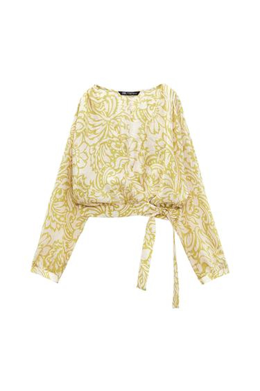 BOW PRINT WRAP TOP