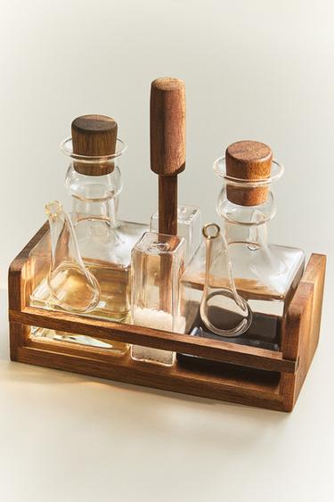 BOROSILICATE GLASS AND WOOD CRUET SET - Transparent by Zara