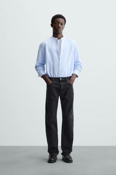 CAMISA LINO - ALGODÓN - Celeste de Zara - Imagen 0