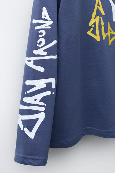 GRAFFITI LABEL DETAIL T-SHIRT - Blue by Zara - Image 3