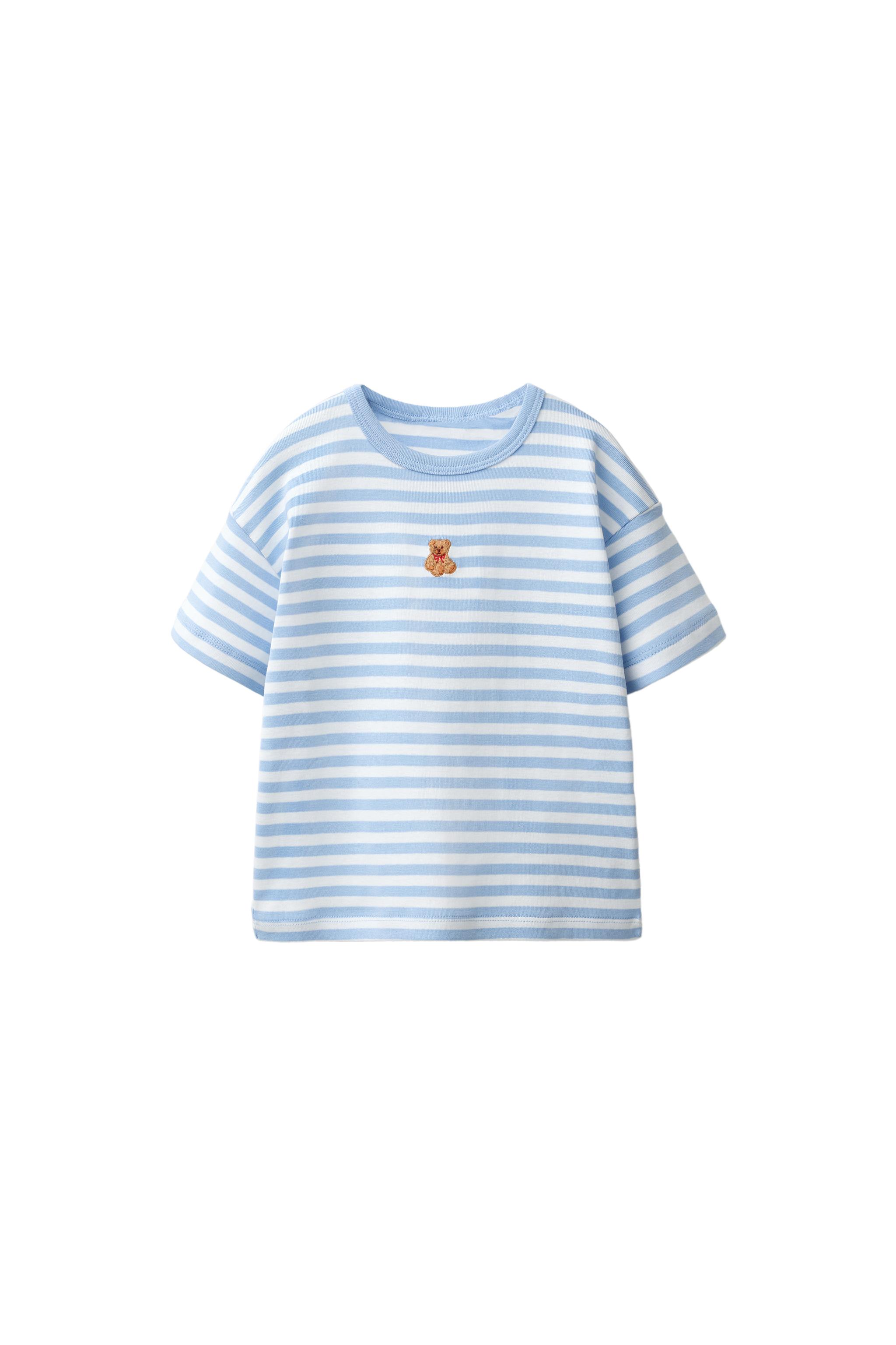 STRIPED BEAR EMBROIDERED T-SHIRT — striped