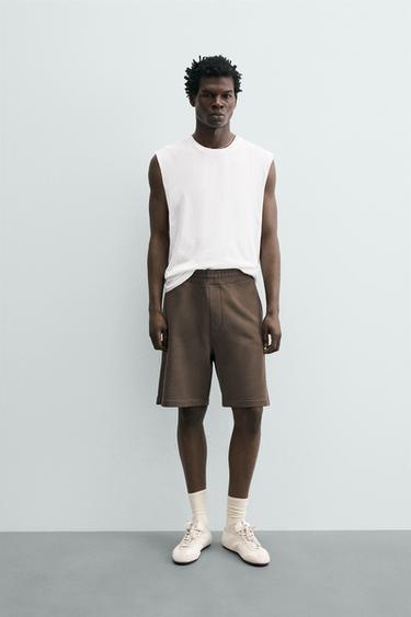 Zara REGULAR FIT JOGGER SHORTS - Brown - Image 0