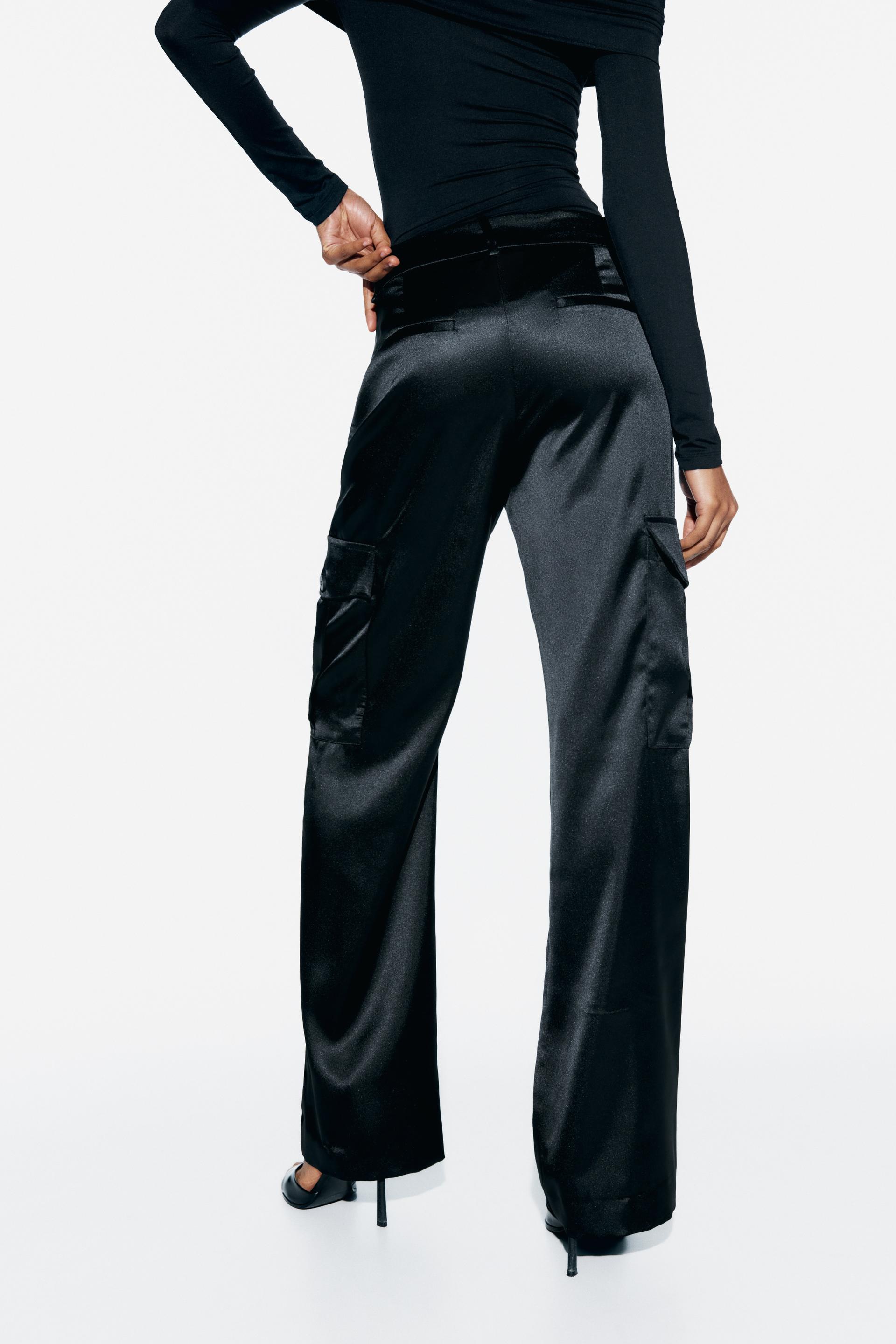 ZARA Skinny Dressy BLACK Pants Pull On Stretch Clear Crystals Size XL BNWT
