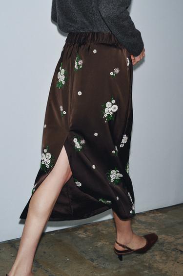 JUPE BRODERIE PAILLETTES ZW COLLECTION LIMITED EDITION - Marron de Zara - Image 2