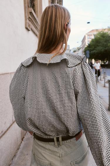 BLOUSE À VOLANTS ET CARREAUX VICHY - Noir / Écru de Zara - Image 3