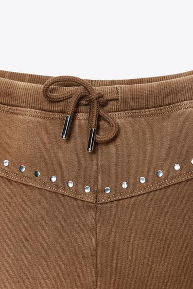 STONEWASHED SHORTS WITH STUDS - Brown by Zara - Image 5