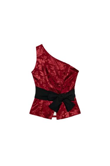 Zara ASYMMETRIC JACQUARD BELTED VEST - Burgundy