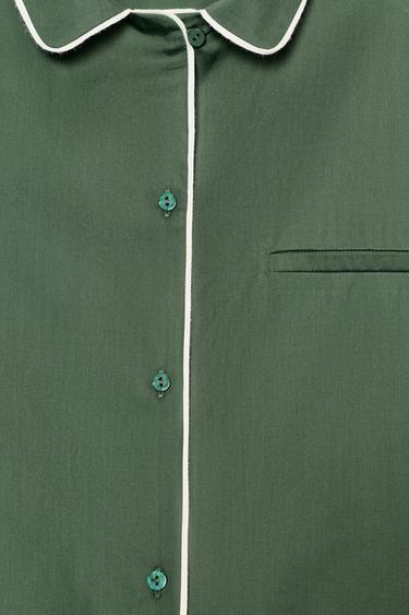 CHEMISE EN POPELINE AVEC CONTRASTE - Vert de Zara - Image 6