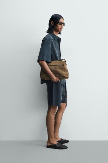 FADED-EFFECT RELAXED FIT BERMUDA SHORTS - washed petrol by Zara