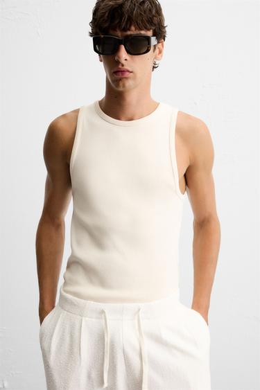 RIBBED TANK TOP - Beige by Zara - Image 4