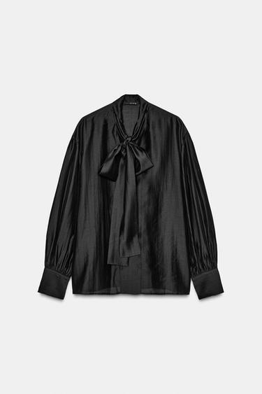 Zara ZW COLLECTION 飄逸扭結襯衫 - 黑色